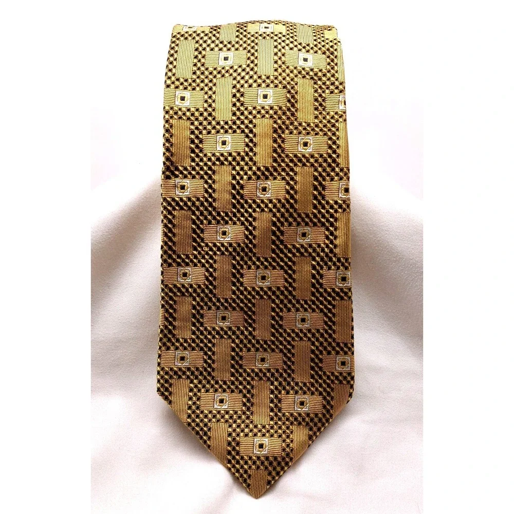JOS A BANK Premier Collection Necktie Gold/Blue Geometric‎ Silk Tie 4
